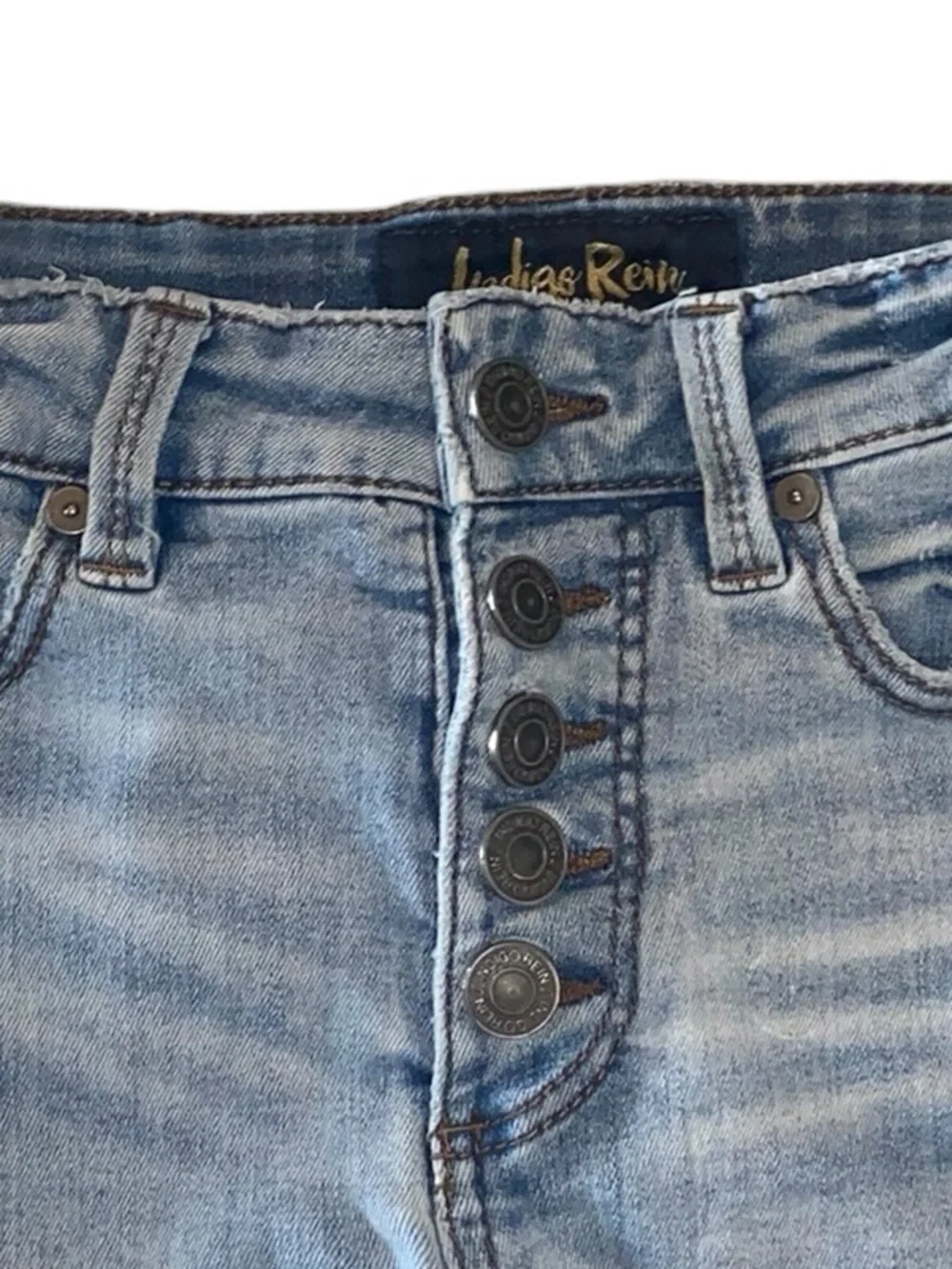 Indigo Rein Light Blue Distressed Button-Fly cut off Jean Shorts micro
